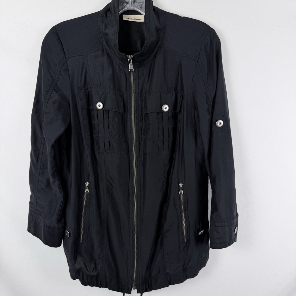 DKNY Jeans Womens Jacket Cotton/Silk Sz S Full Zip Utility Rocker Grunge Edgy